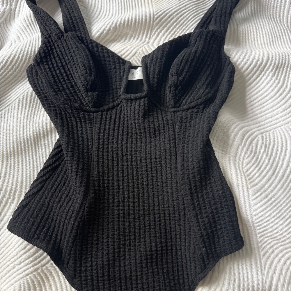Astr Black Ribbed Sleeveless Bodysuit